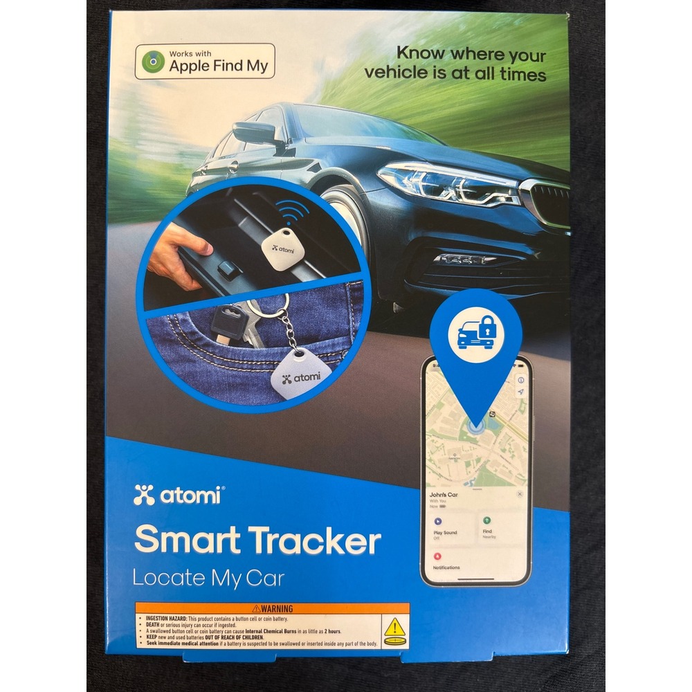 Atomi Smart Tracker White Apple Find My Compatible Bluetooth Vehicle Key Finder